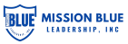 Mission Blue Leadership, Inc. logo featuring a blue shield emblem with the words "Mission Blue" inside the shield and "Mission Blue Leadership, Inc." displayed to the right in bold blue lettering, representing a nonprofit organization focused on leadership development and community service in Collin County, Texas.